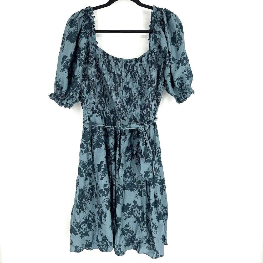 Gal Meets Glam Dress Size 14 Dark Teal Floral Print Shiloh Puff Sleeve Prairie
